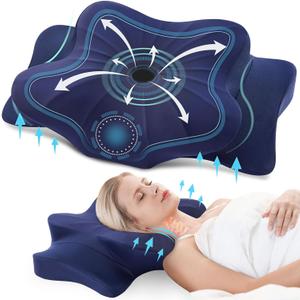 DONAMA Cervical Pillow for Neck and Shoulder,Contour Memory Foam Pillow,Ergonomic Neck Support Pillow for Side Back Stomach Sleepers with Pillowcase (Queen Size 24.8"Lx14.96"Wx5.51"H, Dark Blue)