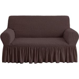 NICEEC Loveseat Slipcover Brown Loveseat Cover 1 Piece Easy Fitted Sofa Couch Cover Universal High Stretch Durable Furniture Protector Love Seat with Skirt Country Style (2 Seater Chocolate Brown)