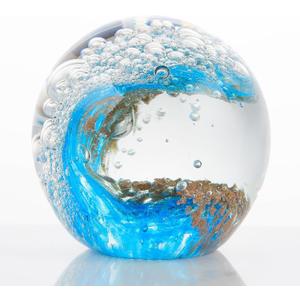 Qianwei Hand Blown Ocean Waves Crystal Ball - Glass Collectible Figurines Spere - Paperweight Glass Ball Aquarium DecorOffice Decor Ocean Lovers (Gold)