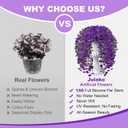 Artificial Hanging Flowers for Outdoors, 4 PCS 600 Blooms UV Resistant Morning Glory Faux Silk Vines, No-Odor Realistic Fake Plants for Garden Planter Porch Patio Decoration, Purple