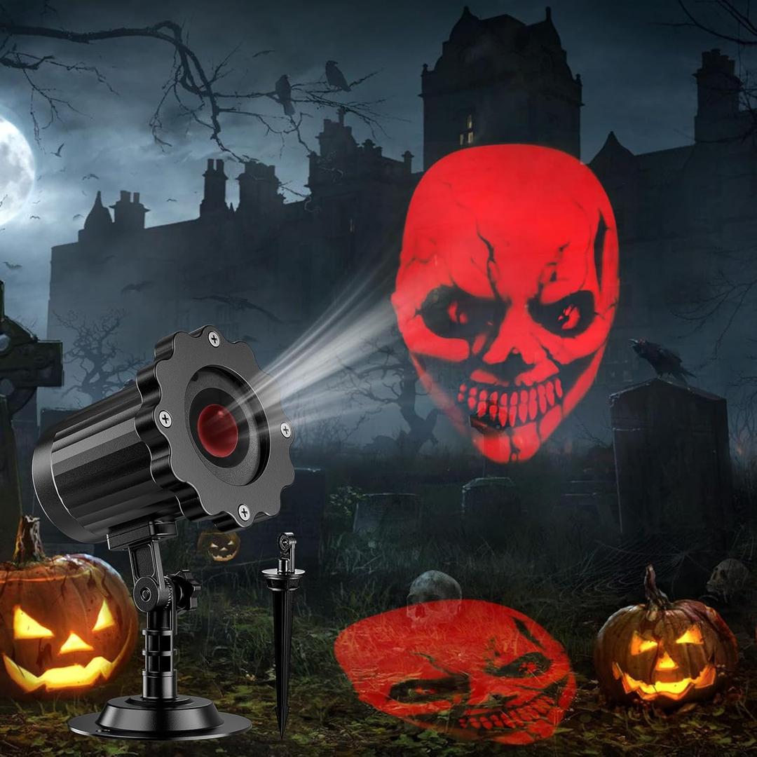 Halloween Decorations Outdoor Indoor - 3D Dynamic Red Skull Halloween Projector Lights, Waterproof Holiday Light for Window, Ground, Roof, Wall, Cemetery Holiday Decor