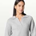 The Drop Women's Marcy Ribbed Polo Top (Medium, Light Heather Grey)