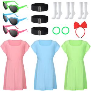 15 Pcs Women Anime Hero Costume Accessories Include Adult Cosplay Tube Dress Heart Sunglasses Socks for Holiday Carnival Halloween Cosplay Women Girls