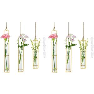 Glasseam Plant Propagation Wall Hanging Terrarium, Propagation Station Glass Planter Set of 6, Propogation Planters Test Tube Vase for Hydroponic Flower Bathroom Bedroom Decor Gift for Women,Gold (S+M+L-2 sets)