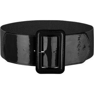 JASGOOD Women Wide Stretchy Belt Vintage Elastic Waist Belt for Dresses Fashion Ladies Waist Belt with Patent Square Buckle (Fit Waist Size 34"-37")