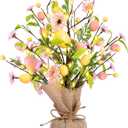 Easter Decorations, Pre-Lit Easter Egg Tree Tabletop Decor with Delicate Ornaments, for Home Easters Party Wedding Holiday Spring Summer Kitchen Dining Table Decor (Pink)