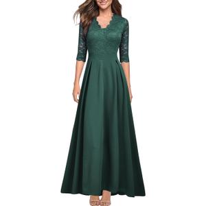 Women's V Neck Lace Vintage Formal Bridesmaid Wedding Long Dress (XX-Large, Dark Green) Women's V Neck Lace Vintage Formal Bridesmaid Wedding Long Dress (XX-Large, Dark Green)