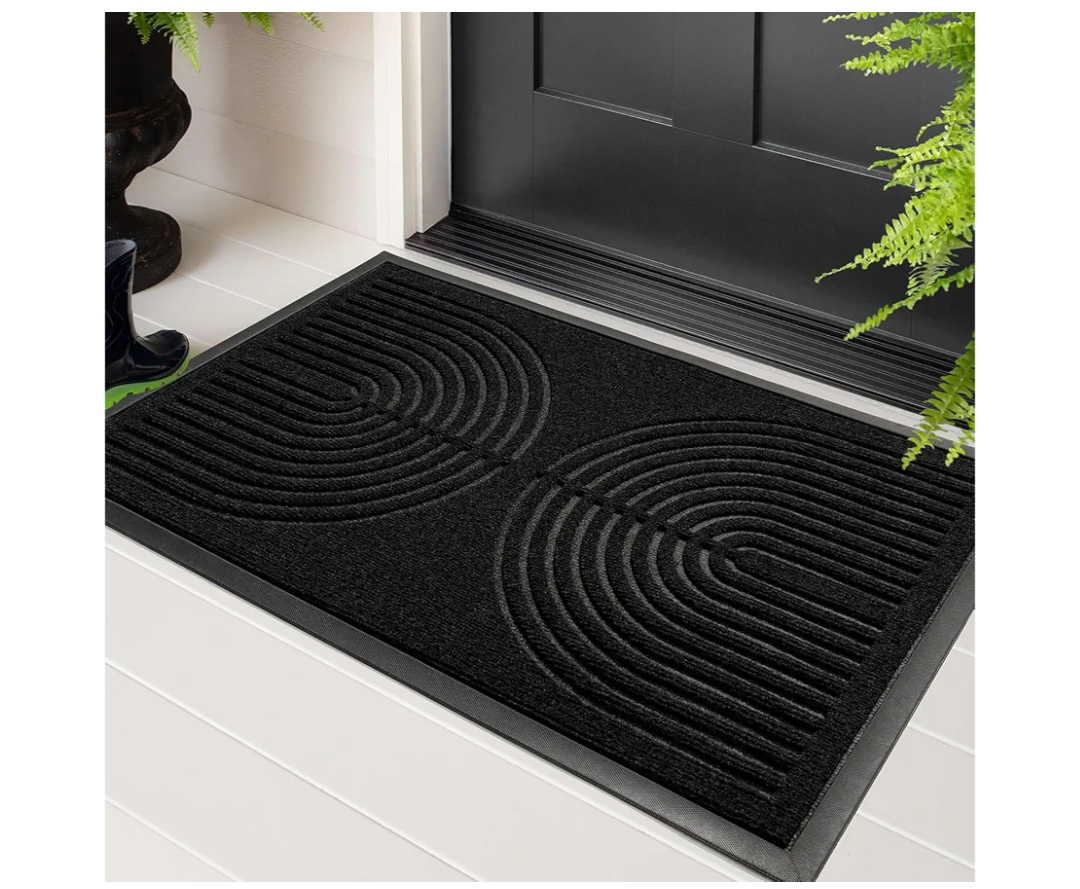 RORA Front Door Mat Outside Indoor Entrance, Heavy Duty Non Slip Welcome Doormat, Natural Rubber Floor Mat for Entryway, Patio, Garage, Porch, 29.5"x17", Black