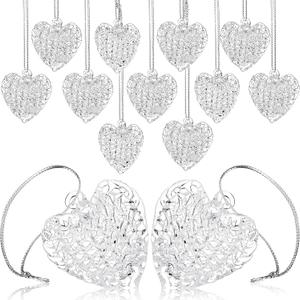 Thyle 24 Pieces Heart Glass Ornaments Heart Shape Spun Ornament Tree Hanging Ornament for Valentine's Day Anniversary Baby Shower Decorations(Transparent)