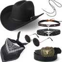 7Pcs Cowboy Costume Outfit for Men Women Cowboy Hat Hat Bands Leather Necklace Belt Glasses Bandana for Cosplay