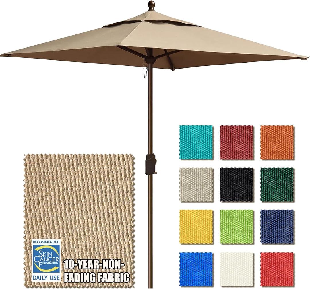 EliteShade USA 10-Year-Non-Fading 6x6Ft Square Market Patio Umbrella, UPF 50+ UV Protection Performance Sun Umbrella, Heavy Duty Commercial Grade Outdoor Table Umbrella with Crank, Windproof Vented Top for Garden, Pool, Deck and Outdoor Playsets, Heather Beige