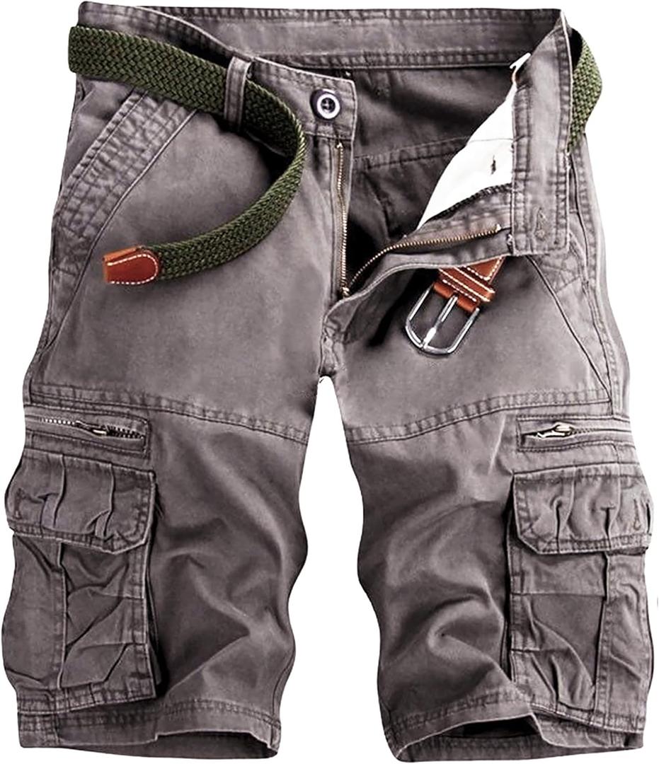 Mens Cargo Shorts Cotton Work Shorts Multi Pocket Casual Workout Shorts for Men NO Belt (36, Grey Green)