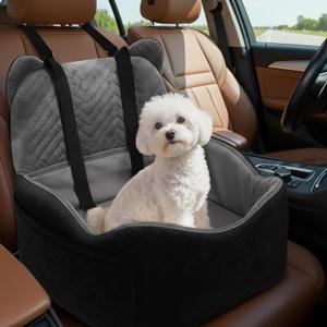 Dog Car Seat for Small/Medium Dogs Up to 30 lbs, Memory Foam Dog Booster Car Seats with Waterproof PU Cover, Pet Seat with Storage Pockets & 2 Safety Belt for Travel(Black)