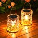 KOOPER Solar Lantern Outdoor Lights, 2 Pack Bright Hanging Solar Lanterns Outdoor Waterproof with Handle, Decoration Rattan Lanterns for Outside Hanging Garden Patio Yard Porch Trees Lawn Pathway Gift