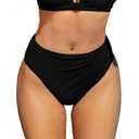 YELAIVP Women's High Waisted Bikini Bottom Tummy Control Ruched Bathing Suit Bottom Full Coverage Swimsuit Bottoms (Black, S)