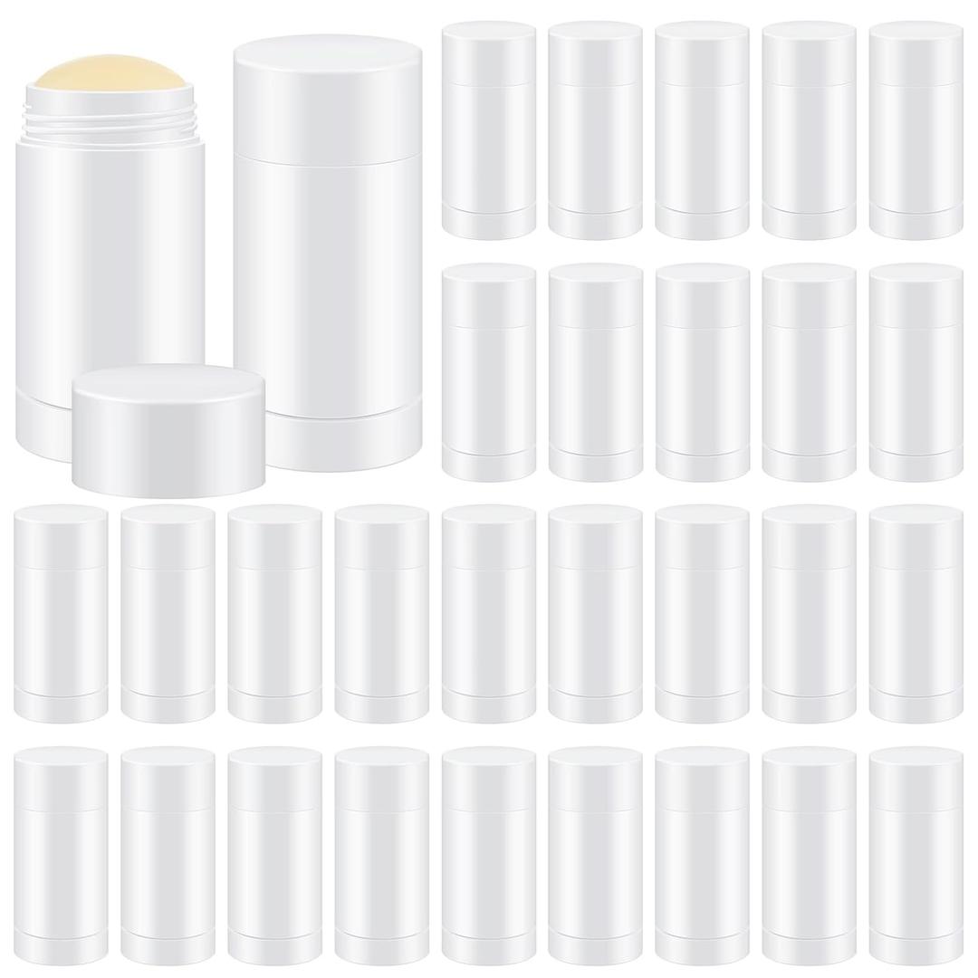 Teenyyou 30 Pcs Empty Deodorant Containers Twist up Filling Stick Plastic Deodorant Container Refillable Bottles Bottomfill Round Lip Balm Tubes for Homemade DIY Lipstick Crayon(30 ml,White)