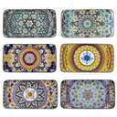 Glowworm 10.5 Inch Rectangular Dinner Plates, Ceramic Salad Plates Set of 6, Porcelain Serving Platters for Dessert, Appetizer, Microwave & Oven Safe, Bohemian