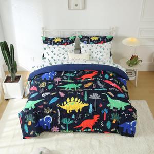 Dinosaur Comforter Set Twin for Kids Boys Teens 7 Piece Bed in a Bag Cartoon Colorful Dino 3D Print Bedding Set with Sheet