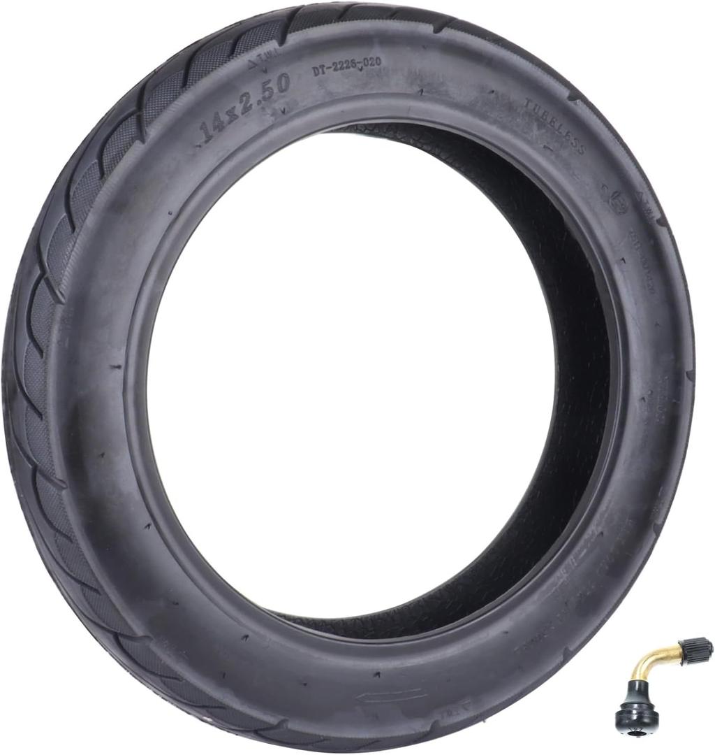 14 x 2.50 Tire,14 Inch Electric Bike Replacement Tubeless Tire with Angled Valve Stem Compatible with Electric Scooters, E-Bike