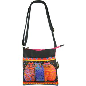 Laurel Burch Crossbody Purse Zipper Top 10"X10", Feline Friends, Multicoloured