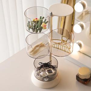 4-Layers Clear Jewelry Organizer, 360 Rotatable Small Cute Acrylic Jewelry Box for Hair Clip, Hair Tie, Earring, Necklace, Bracelet, Ring, Hair Accessories Holder for Girls