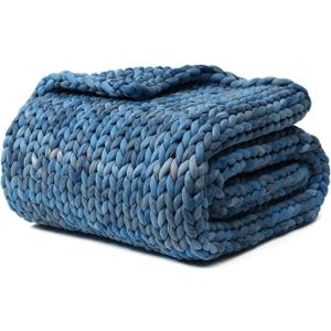 YnM Weighted Blanket, Handmade Chunky Knitted Design, Soft and Cozy, Temperature Regulating and Breathable, Machine Washable Throw for Sleep or Home Decor (Dark Blue Tie-Dyed, 50x60 Inch, 10lbs)