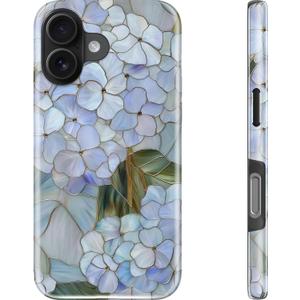 Goodon for iPhone 16 Case - Compatible with Magsafe - Dual-Layer Hard Shell & Silicone Cover - Protective Phone Case with Cute Wildflower Designs for Women - Pastel Hydrangea