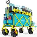 49" L Extra Long Beach Wagon with Tailgate,Big Wheels with Brake for Sand, Collapsible Utility Beach Cart Heavy Duty Folding Wagon,Ideal for Outdoor Sand Camping Garden Pet (Green)