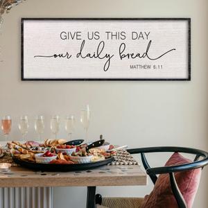 LuZhiQiang Give Us This Day Our Daily Bread Wall Decor 40"15" Matthew 6:11 Bible Verse Sign Dining Room Kitchen Scripture Quotes Large Wood Framed Hanging Decor Art (Black)