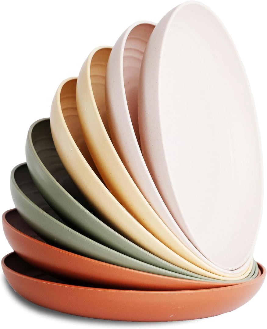 Nook Theory 8-Pack Reusable Wheat Straw Plates Set - Non Toxic and Non Plastic Dinner Plates for Kids and Adults, Lightweight Unbreakable Plate, Microwave Safe and Dishwasher Safe (Boho 9")