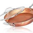 Gotham Steel Hammered Copper 14 Inch Non Stick Frying Pan with Lid, Nonstick Frying Pan with Ceramic Coating and Induction Plate for Even Heating, Oven / Dishwasher Safe, 100% Healthy & Non Toxic