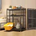 Multi-Tier Collapsible Cat Cage Crate, cat playpen for Indoor with 360 Wheels, Metal Wire Cat Kennel with Secure Lock, Large Ferret Playpen for Adult Cats Kitten Chinchilla (Black 3-Tier)