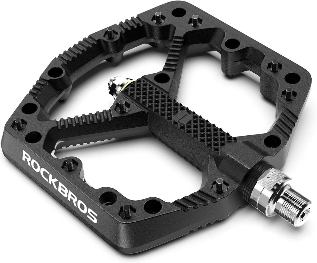 ROCKBROS Mountain Bike Pedals Flat MTB Pedals Nylon Fiber Bicycle Platform Pedals for Road Mountain BMX MTB Bikes (black)