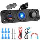 Kohree 3 in 1 Cigarette Lighter Socket: 12V Outlet USB QC3.0 & PD Type C 3.0 Dual Fast Charging Ports Adapter - 200W Marine Switch Panel Waterproof Cigarette Lighter Replacement for Cars Boats ATV