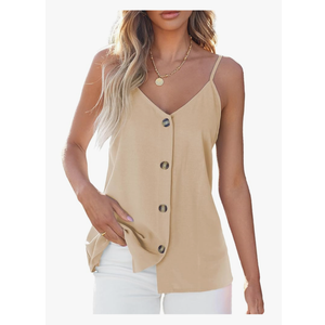 BLENCOT Women Summer Tank Tops Casual V Neck Strappy Loose Beach Sleeveless Shirts Blouses M