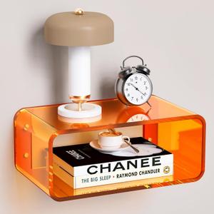 Acrylic Floating Nightstand, Bedside Table, Nightstand Shelf Wall Mounted Bedside Shelf (Orange, Small)