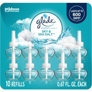 Glade PlugIns Refills Air Freshener, Sky & Sea Salt, Scented and Essential Oils for Home and Bathroom, 0.67 Fl Oz, 10 Count