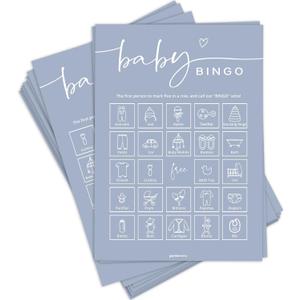 GardenCity Baby Shower Bingo Game for Boy or Girl, Pre-Filled Fun Baby Shower Activity, 50 Cards, Blue