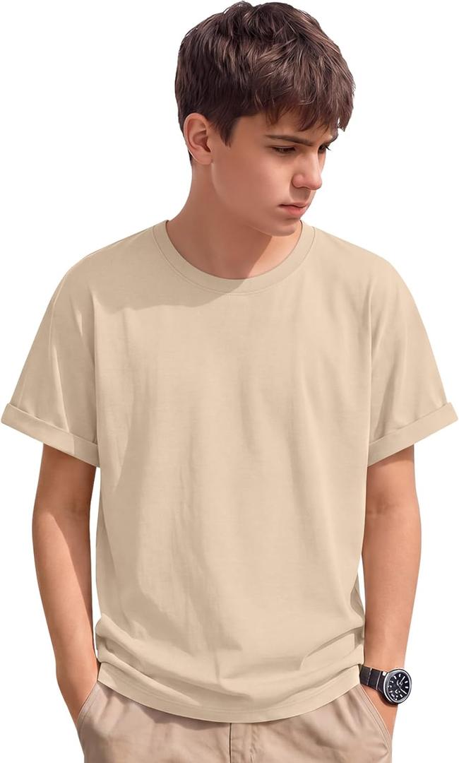 Boy Shirts Kids Short Sleeve Summer Tops Youth Basic Crew Neck Loose Casual Tees Size 13-14 Years