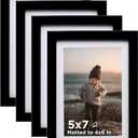 KINLINK 5x7 Picture Frame Black Set of 4, Wooden Photo Frames Matted 4x6 with Plexiglass for 4x6 with Mat or 5x7 without Mat for Table and Wall Display