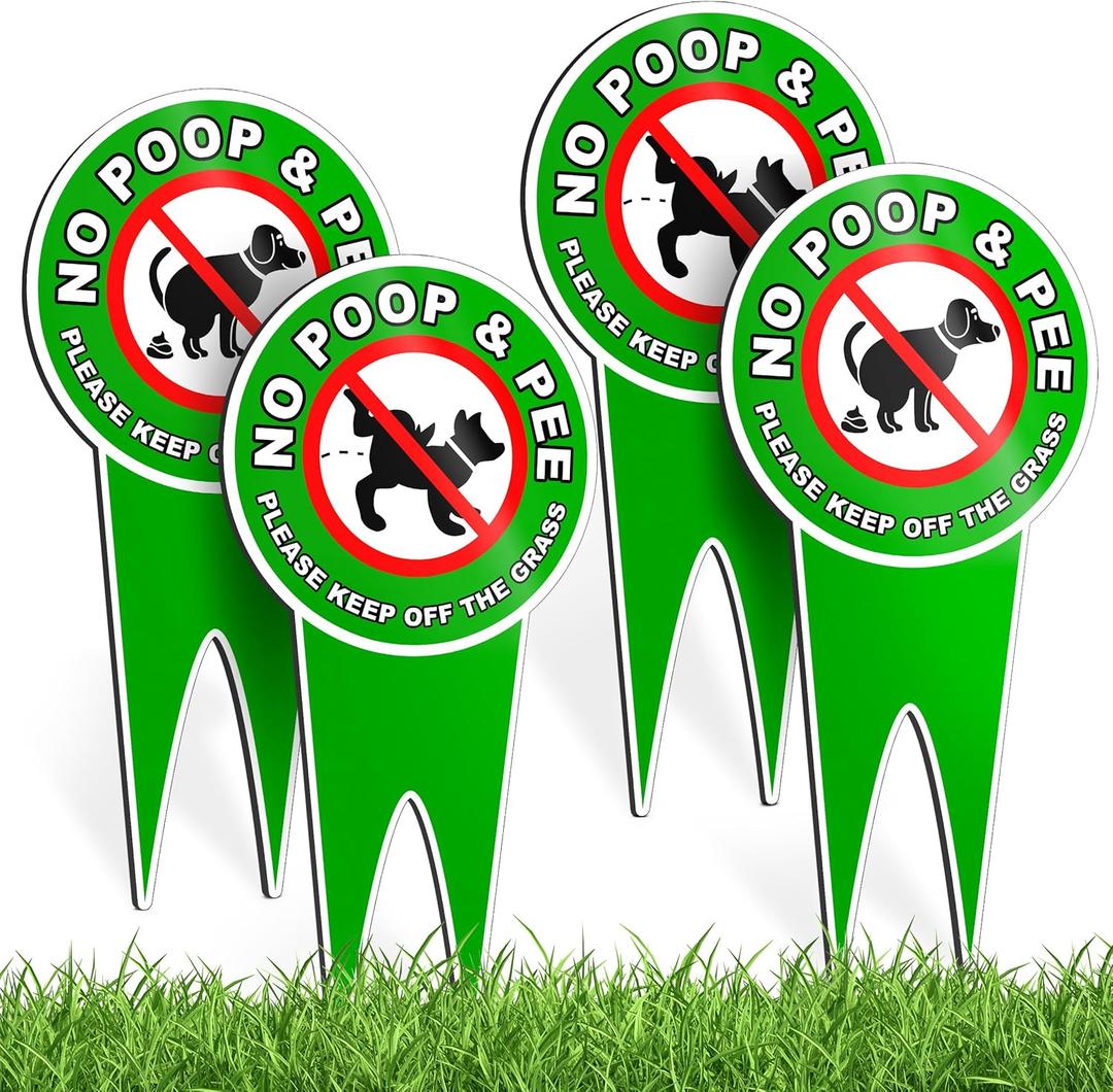 4 PC No Pooping Dog Signs for Yard, 12x6 DS Dibond Keep Off Grass Sign, No Dogs Allowed