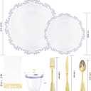 PULOTE 175PCS Purple Plastic Plates - Clear Plastic with Purple Rim - Include 25 Each (Dinner & Dessert) Plates, 25 Guests Cutlery, 25 Cups, 25 Napkins for Party & Spring, 10.25inch,7.5inch