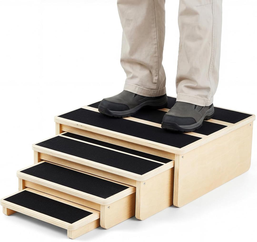 Sintuff Exercise Step Platform for Balance & Strength Training, Wooden Nesting Exercise Steps 330 Lb. with Non-slip Surface, Progressive Height Training for Home Fitness