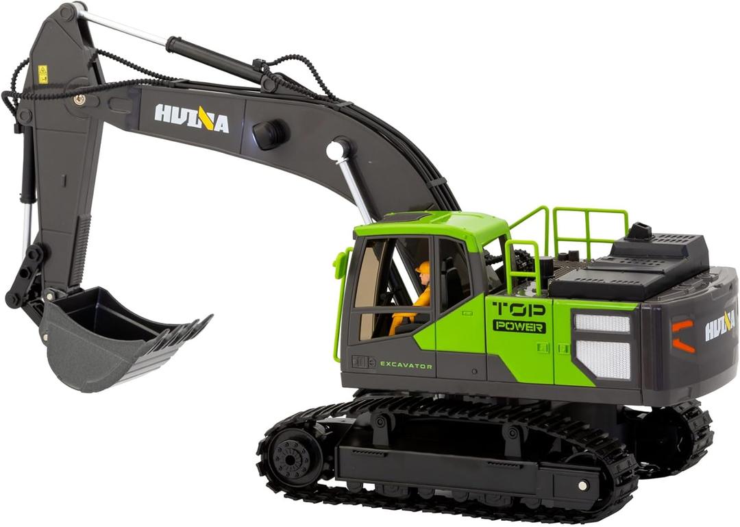 Ruko 1561 RC Excavator 3 in 1 Construction Toys for Boys, 17 Channel Remote Control Vehicles with Grab Alloy Shovel Drill, Realistic Lights & Sounds Digger Sandbox Gifts for 6-14 Years Kids Adults