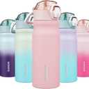 BJPKPK Water Bottle with Straw 18oz Insulated Water Bottles Reusable Stainless Steel Metal Thermal Flask with Leak Proof Lockable Lid and Carry Handle,Light Pink