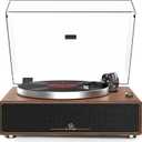 Turntable Record Player with Built-in Speakers, Vinyl Record Player Support Bluetooth Playback Auto Stop 33&45 RPM Speed RCA Line Out AUX in All-in-one Belt-Drive Turntable for Vinyl Records (Brown)