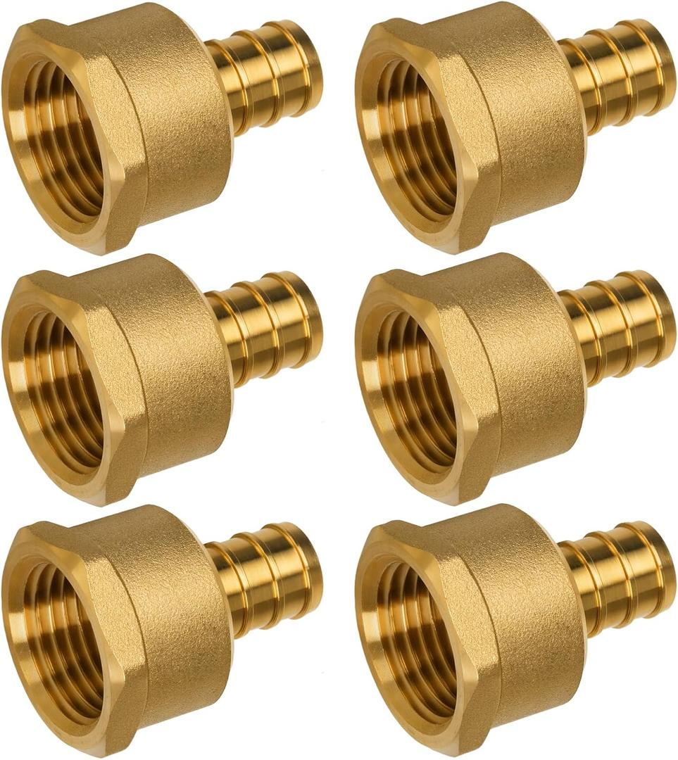PEX Fitting, 1/2" Female NPT to 1/2" PEX Adapter for Plumbing Repairs or Remolding, Sturdy and Durable Brass Crimp Fitting (6 Pack)