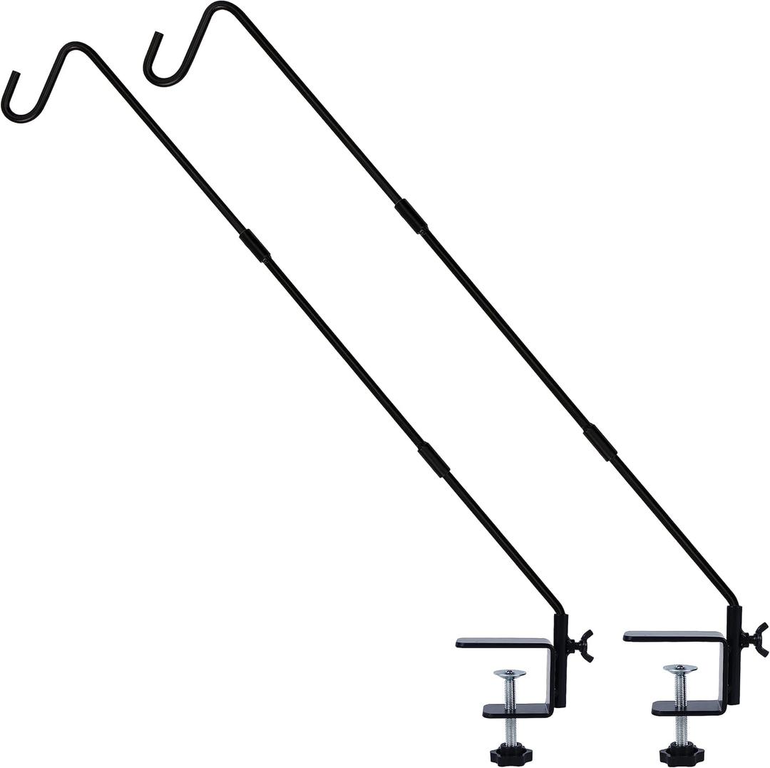 Juegoal 2 Pack Heavy Duty Deck Hook with 2 Inch Non Slip Clamp, 25 or 36 Inch Extended Reach Deck Hook, Adjustable Rail Pole Plant Bracket for Hanging Bird Feeder, Suet Baskets, Lanterns, Wind Chimes