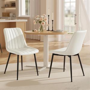 VASAGLE Dining Chairs Set of 2, Upholstered Kitchen Chairs, Synthetic Leather, Max. Load 264 lb, Steel Legs, Curved Backrest, for Dining Room, Cloud White and Ink Black ULDC090WH02