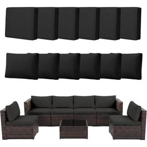 12pcs Outdoor Patio Cushion Covers Replacement, 24" Zippered Outdoor Cushion Covers Waterproof, UV Resistant & Washable Patio Furniture Cushion Covers Waterproof for Patio Sectional, Covers Only Black